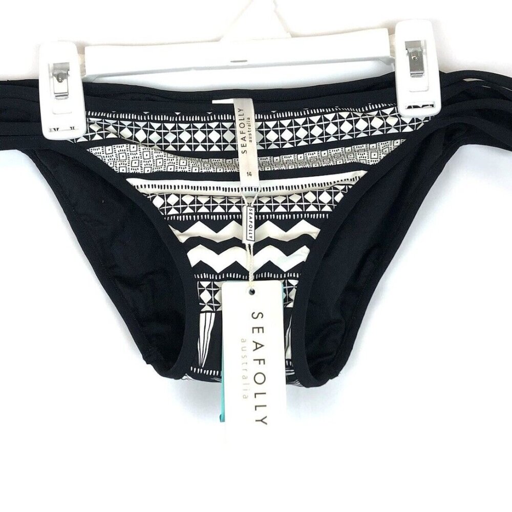 Seafolly, Women’s Future Tribe Hipster Bikini Bottom, Size Us 10, Black/White